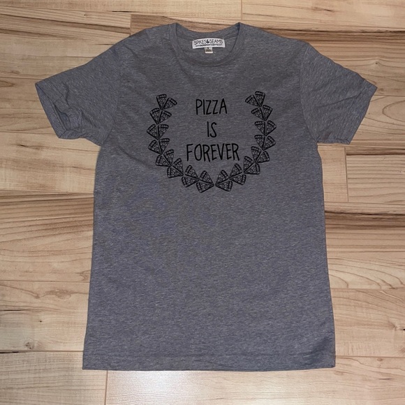 Spikes & Seams Tops - Spikes & Seams Grey Graphic “Pizza is Forever” tee